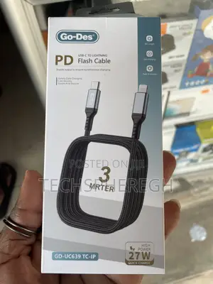 Go-Des 3m Long Pd Flash Cable for iPhone – 27w High Power