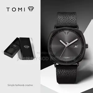 Tomi T044 Men's Minimalist Leather Casual Quartz Watch-black