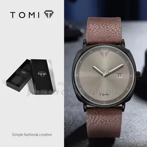 Tomi T044 Men's Minimalist Leather Casual Quartz Watch-Brown Black