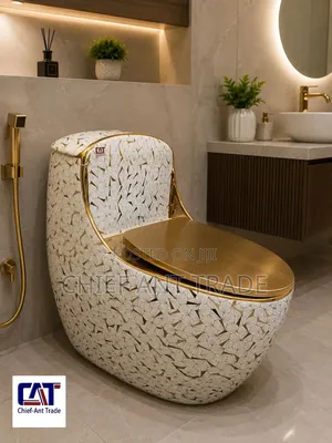 Golden and White Combined Egg Wc Toilet Seat Bm1031