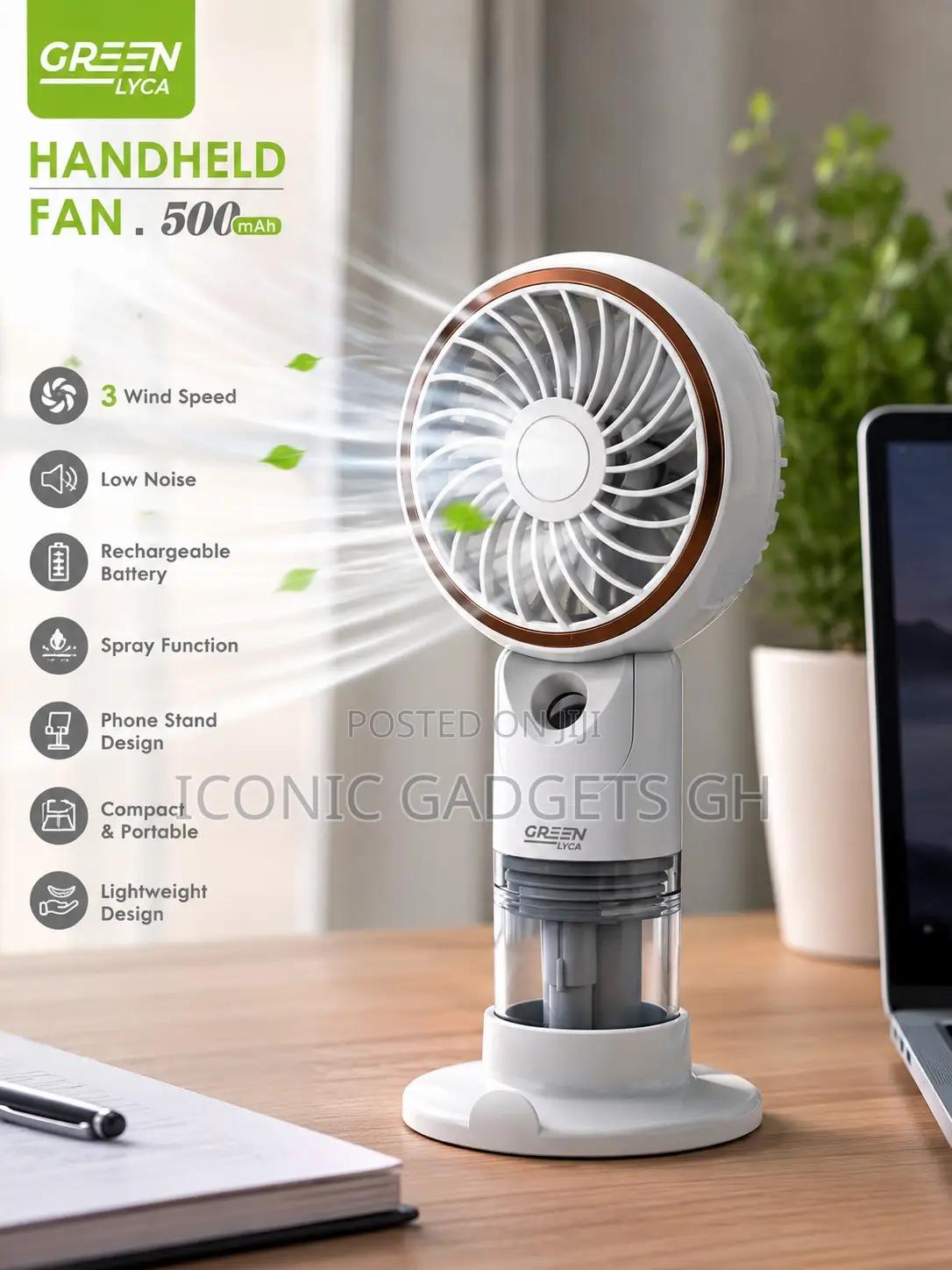 Handheld Fan – 500mah Rechargeable With Spray Function