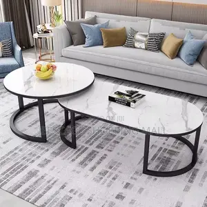 Modern Faux Marble Nesting Coffee Table Set (Round Oval)