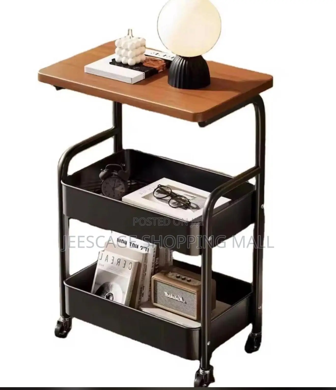 3-Tier Rolling Storage Cart With Wood Top