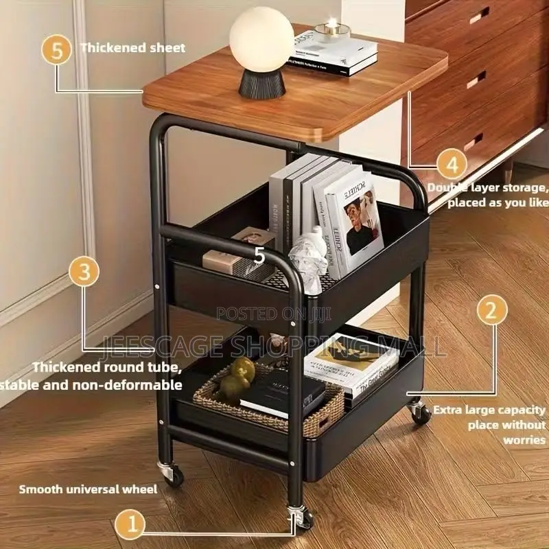 3-Tier Rolling Storage Cart With Wood Top