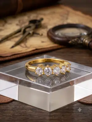 Amira Five Stone Gold Plated Sainless Steel Ring