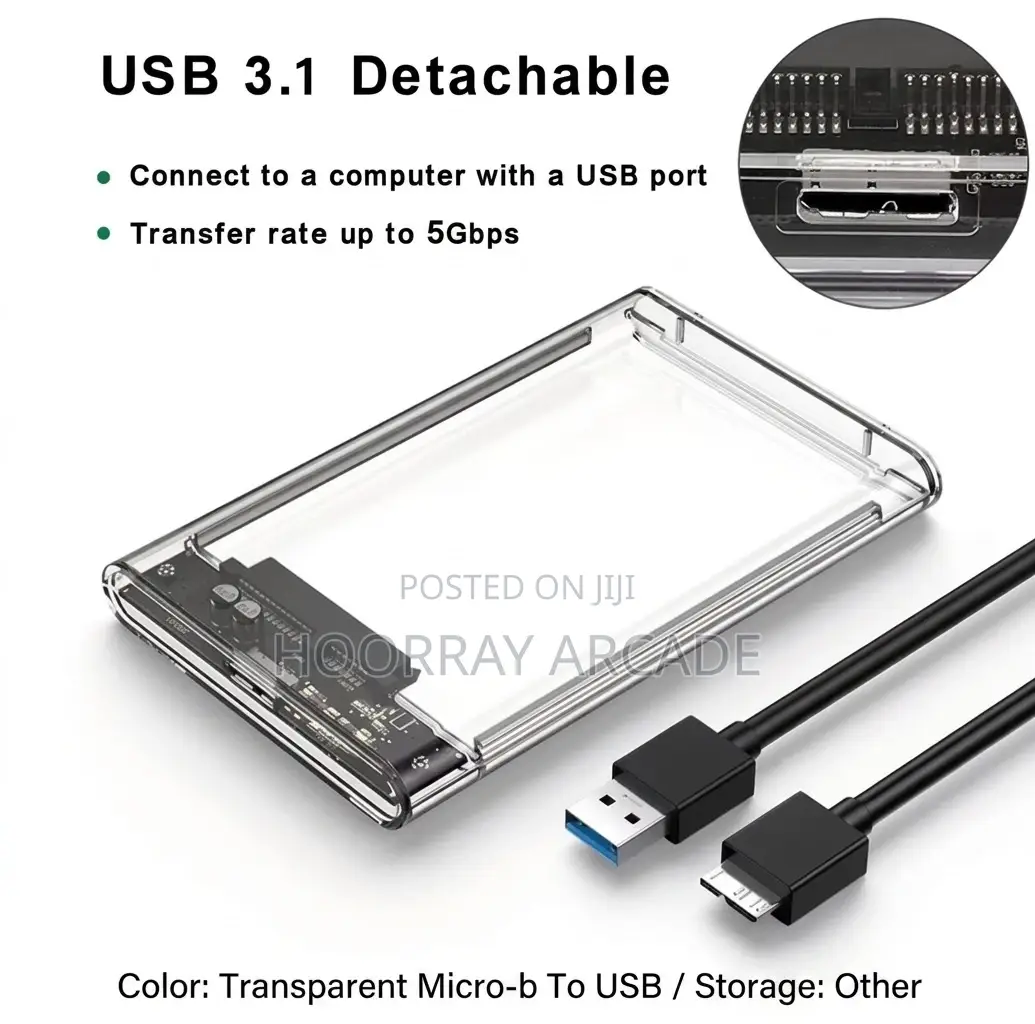 External Hard Drive Case - Ultra High Speed - Sata to Usb Transparent