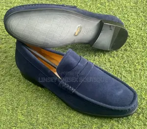 Luxury Men’S Navy Blue Suede Penny Loafers