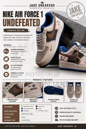 Nike Air Force 1 Low “Undefeated” – Beige / Taupe / Brown / Royal Blue