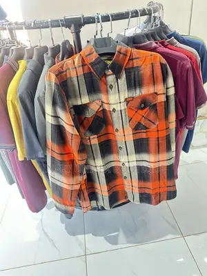 Men’S Orange Black Plaid Flannel Shirt – Long Sleeve