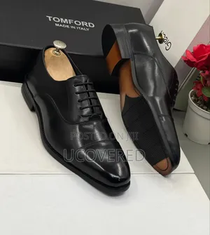 Tom Ford Branded Men's Leather Cap-Toe Oxford Dress Shoes