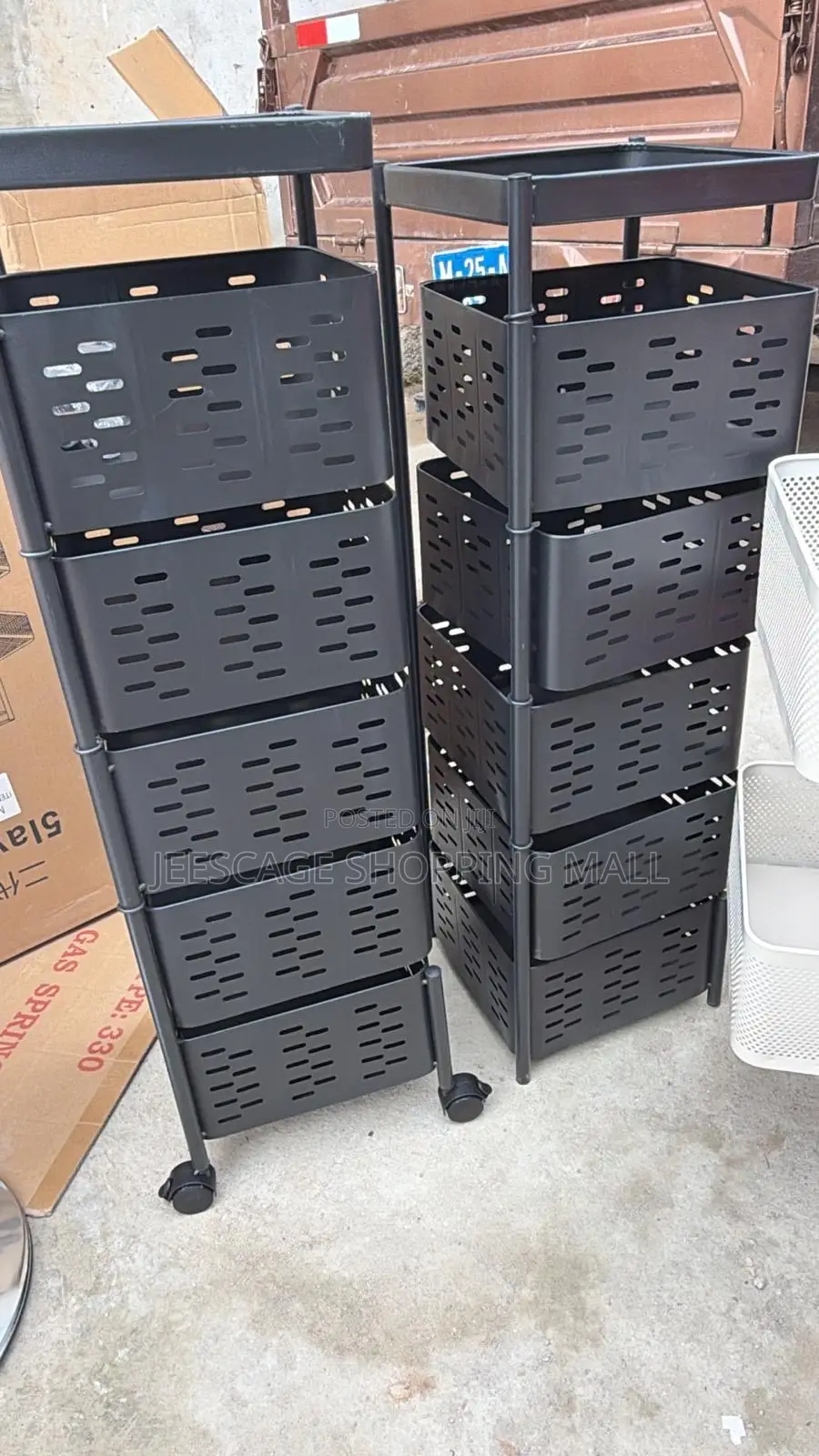 Multi-Tier Rolling Storage Carts With Perforated Baskets