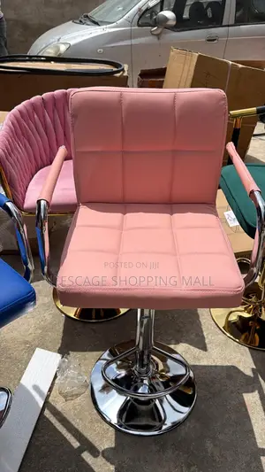 Pink Faux Leather Tufted Adjustable Swivel Bar Stool