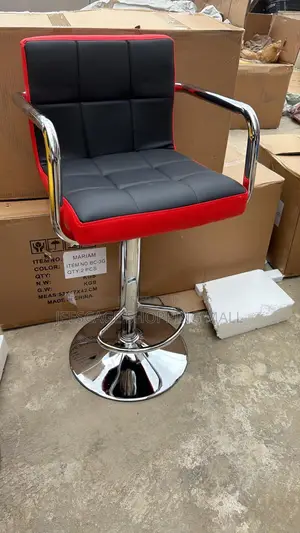 Red Black Tufted Adjustable Swivel Bar Stool With Chrome Armrests