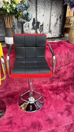 Red Black Tufted Adjustable Swivel Bar Stool With Chrome Armrests