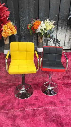 Red Black Tufted Adjustable Swivel Bar Stool With Chrome Armrests