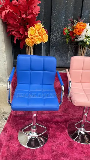 Vibrant Blue Tufted Faux Leather Adjustable Bar Stool