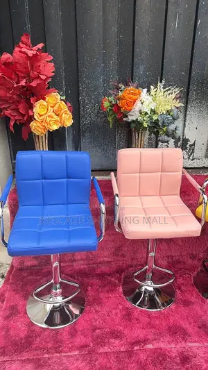 Vibrant Blue Tufted Faux Leather Adjustable Bar Stool