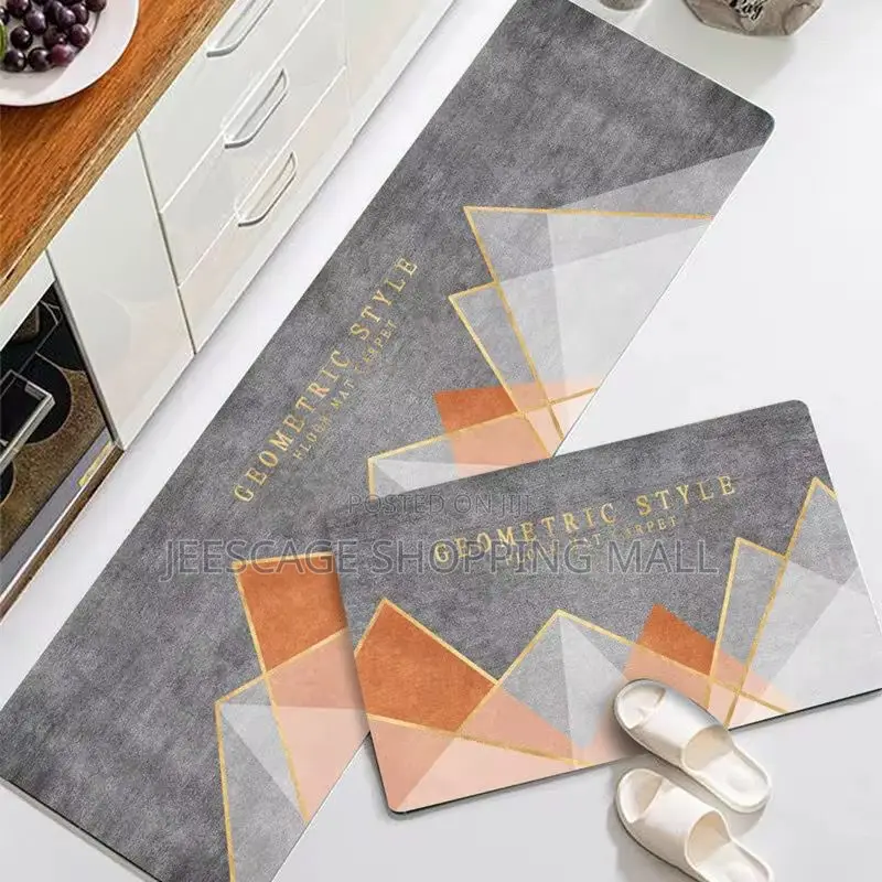 Geometric Style Kitchen Floor Mat Runner Set