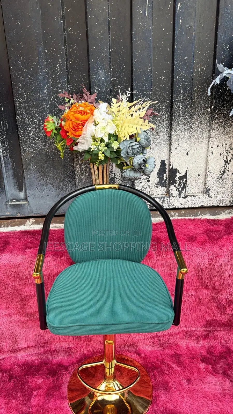 Teal Ribbed Adjustable Swivel Bar Stool With Gold Base
