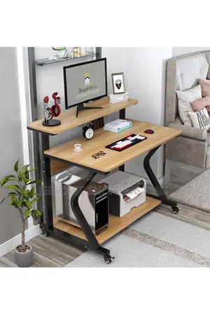 Office Mobile Multi-Tier Computer Desk With Shelves