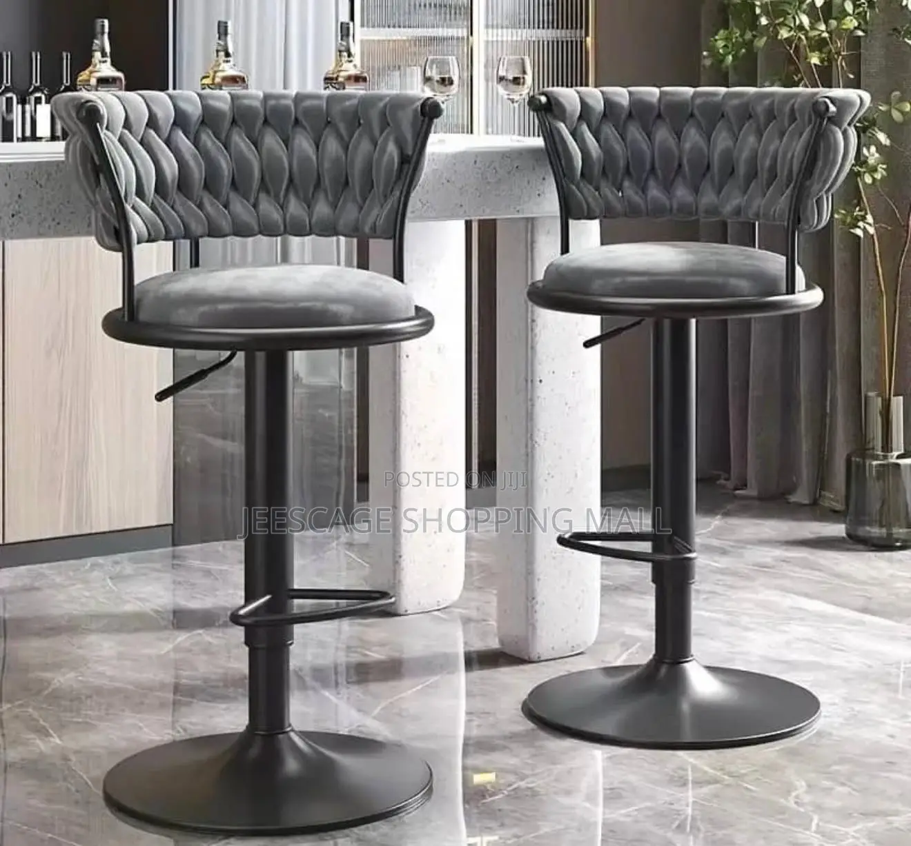 Modern Velvet Adjustable Swivel Bar Stool With Channel Tufted Back