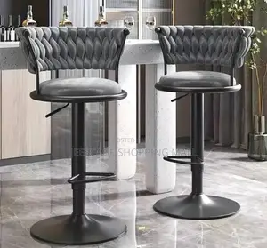 Modern Velvet Adjustable Swivel Bar Stool With Channel Tufted Back
