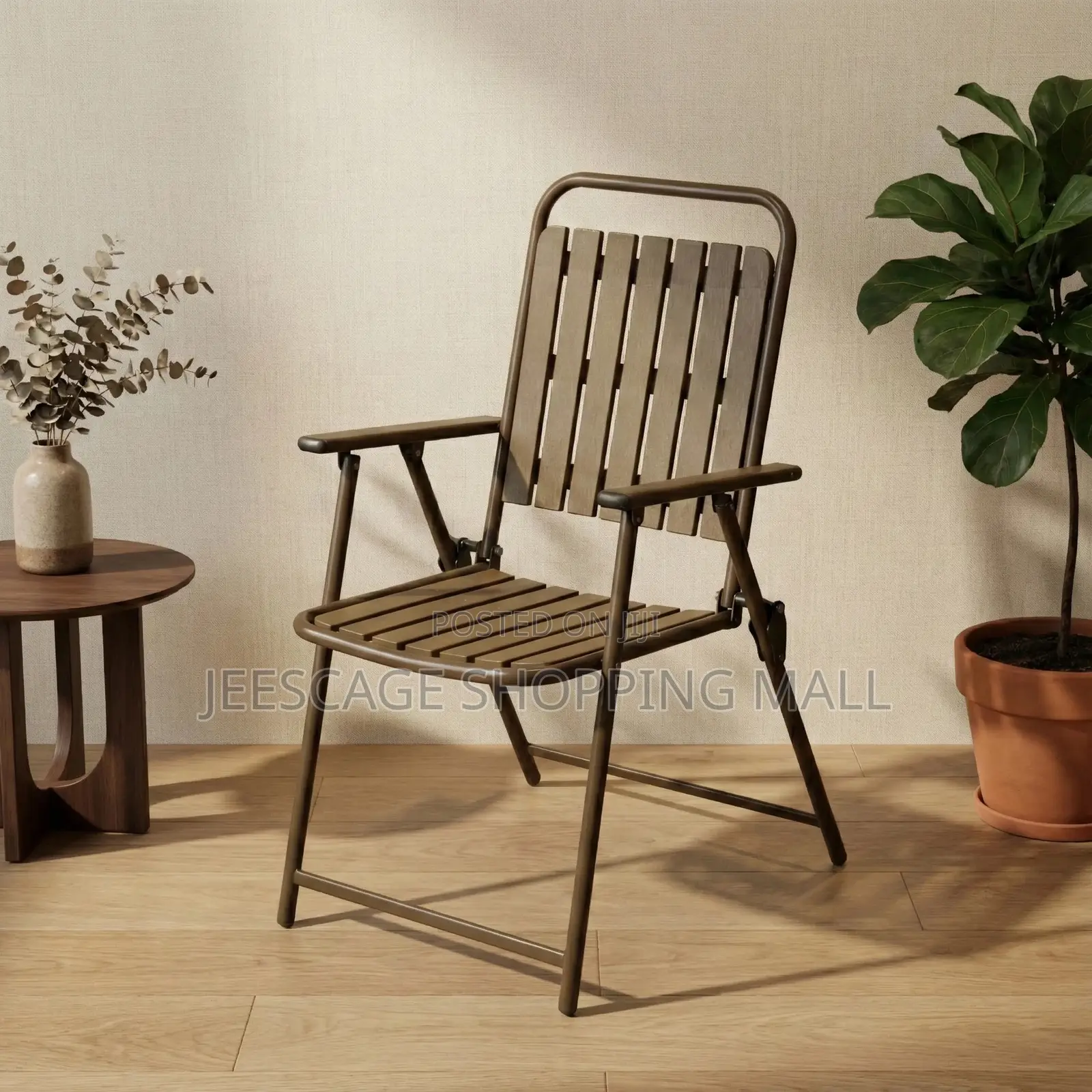 Bronze Folding Patio Chair With Armrests