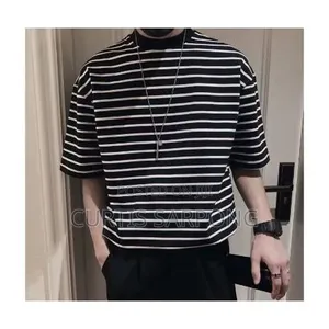 Fashion Stripped Round Neck Summer T-Shirt - Black