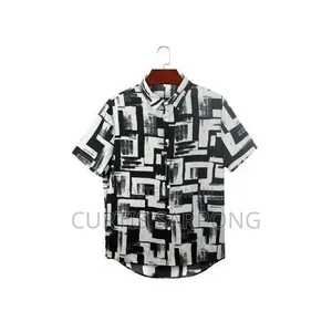 Men’S Printed Short Sleeve Shirt – Black White Abstract Design
