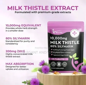 Milk Thistle 10,000mg - 120 Tablets High , 80% Silymarin 2 Months