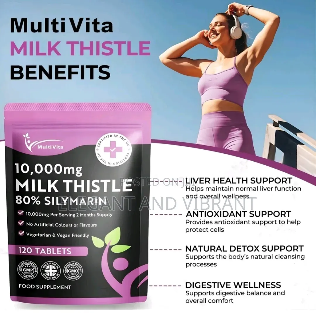 Milk Thistle 10,000mg - 120 Tablets High , 80% Silymarin 2 Months