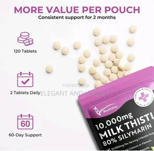 Milk Thistle 10,000mg - 120 Tablets High , 80% Silymarin 2 Months