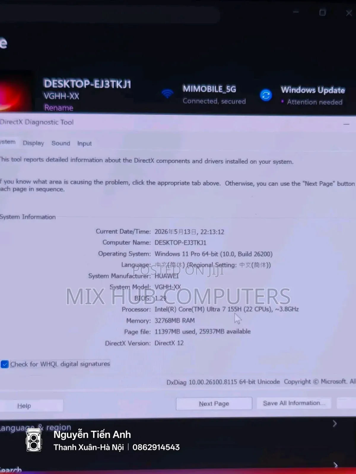 New Laptop Huawei MateBook X Pro 32GB Intel Core Ultra 7 SSD 1T