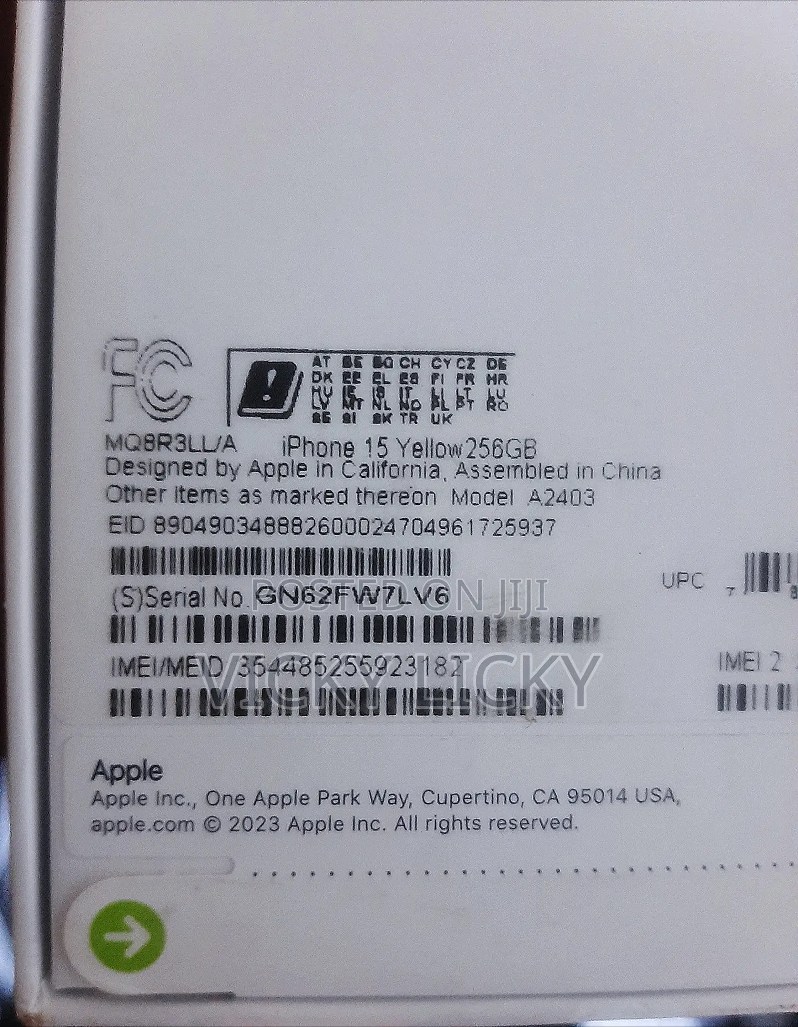 New Apple iPhone 15 256 GB Yellow