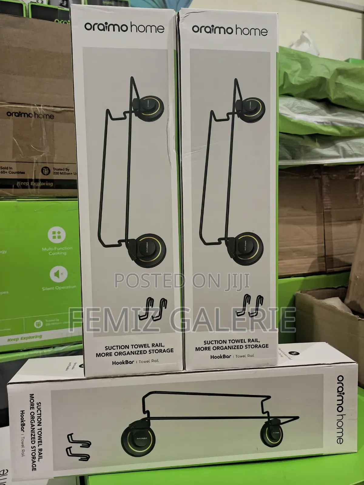 Oraimo Hookbar Reusable Suction Cup Towel Rail With Extra Hooks