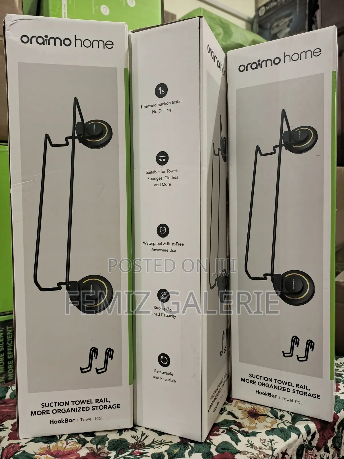 Oraimo Hookbar Reusable Suction Cup Towel Rail With Extra Hooks