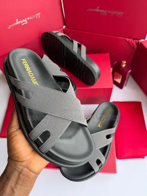 Quality Salvatore Ferragamo Cross-Strap Luxury Slides – Grey