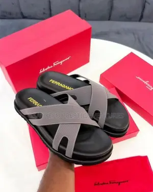 Quality Salvatore Ferragamo Cross-Strap Luxury Slides – Grey