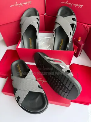 Quality Salvatore Ferragamo Cross-Strap Luxury Slides – Grey