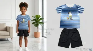 Trendy Unisex Kids 2-Piece Outfit – Cotton Top Polycotton Shorts