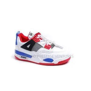 Kids’ Jordan 4-Inspired Sneakers – White/Red/Blue