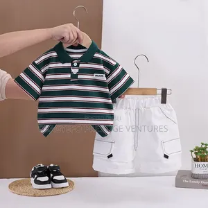 Boys' Striped Polo Shirt Cargo Shorts 2-Piece Set