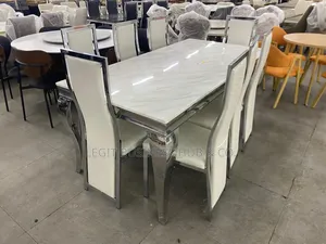 High-Quality Thick Marble With Stainless Steel Dining Set