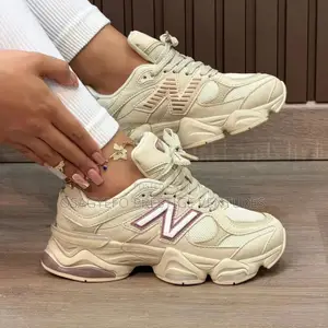 Ladies New Balance 9060 Cream/Pink Chunky Lifestyle Sneakers