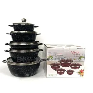 Non-Stick Granite Coated Cookware Set - 10pcs - Black