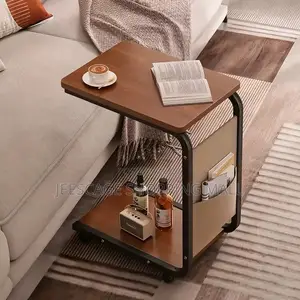 C-Shape Mobile Side Table With Storage Pocket