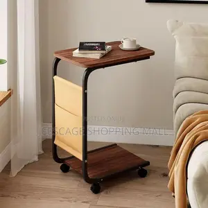 C-Shape Mobile Side Table With Storage Pocket