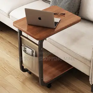 C-Shape Mobile Side Table With Storage Pocket