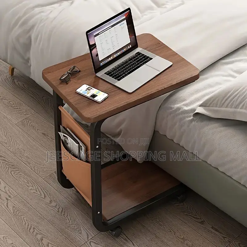 C-Shape Mobile Side Table With Storage Pocket