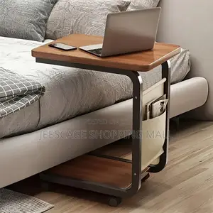 C-Shape Mobile Side Table With Storage Pocket
